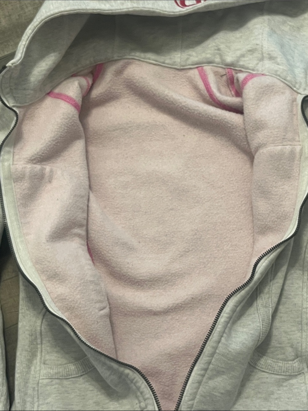 lululemon athletica Light Gray Full-Zip Hooded Sweatshirt with Pink Logo - Picture 7 of 8